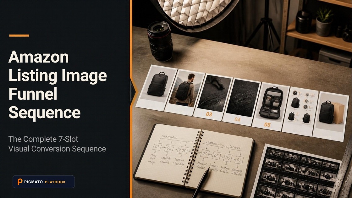 Seven-step sequential Amazon listing gallery sales funnel layout