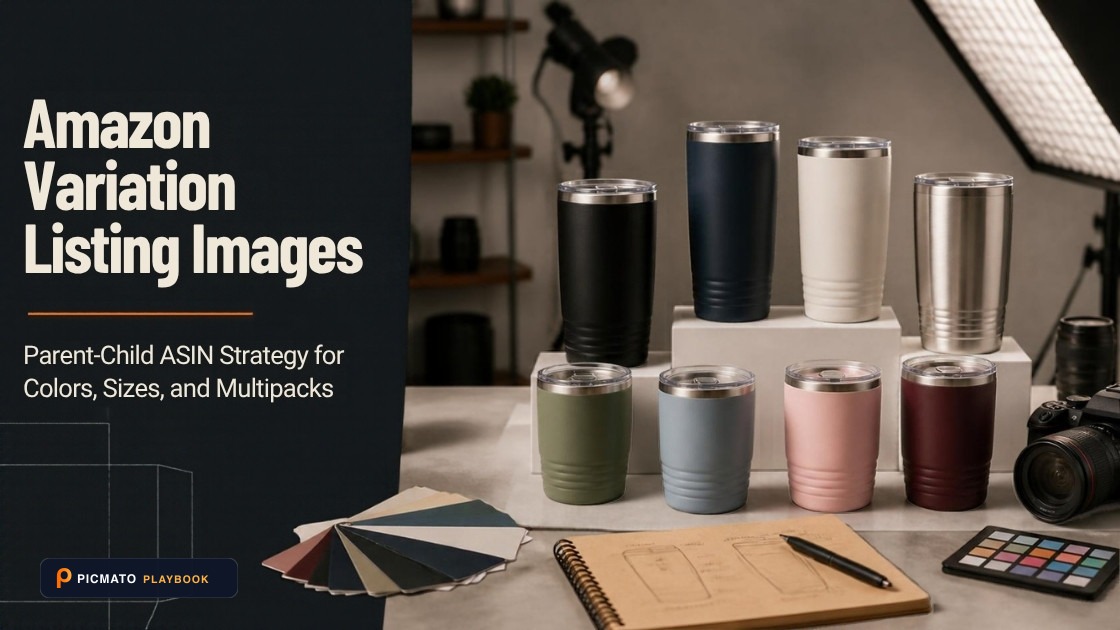 Amazon variation family listing showing colorway swatches and parent child image relationships