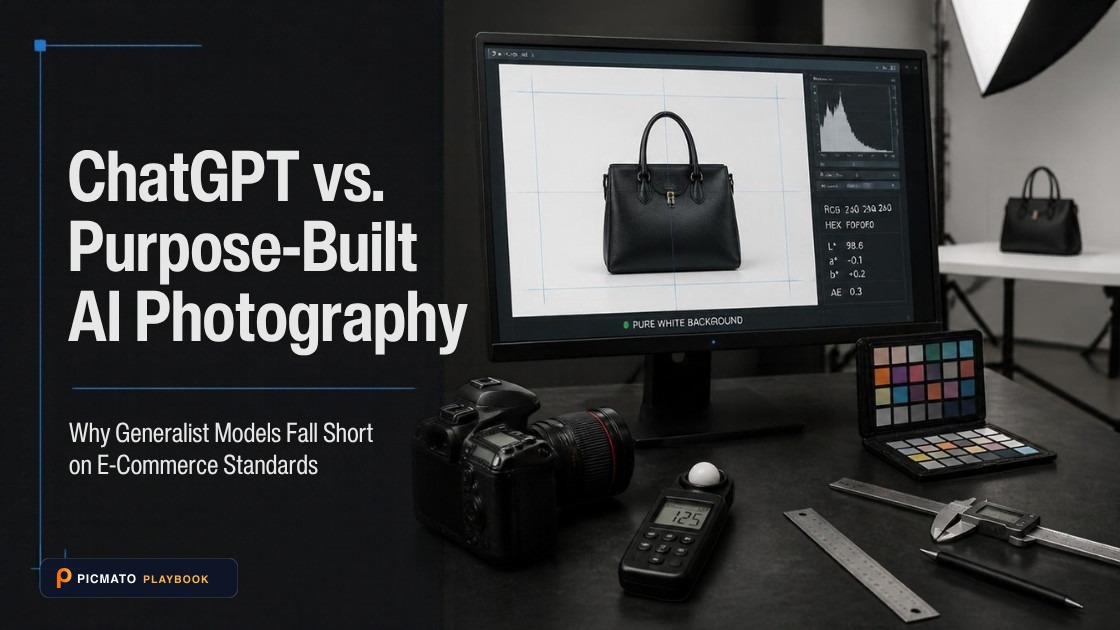 Comparison between general generative AI hallucinated product photography and precision e-commerce studio compositing