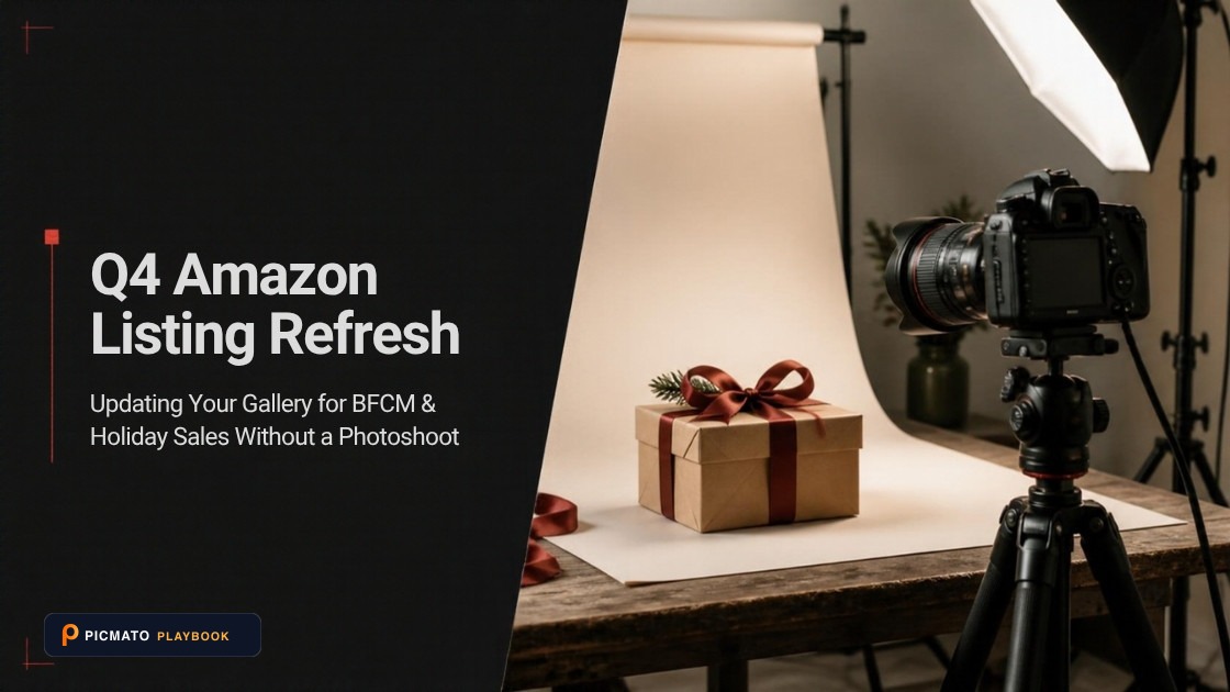 Q4 holiday e-commerce listing gallery refresh featuring premium gift box presentation and seasonal lifestyle context